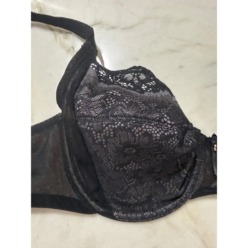 Wacoal Retro Chic Full Figure Underwire Lace Bra Black/Nude 855290 Women's 34D